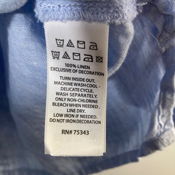 Womens Joie Boho Embroidered Linen Tunic Light Blue XS V Tie Neck Long Sleeve - Picture 8 of 10